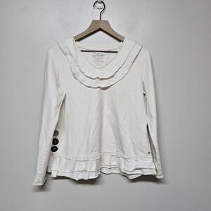Neon Buddha Beige Raw Seam Long Sleeve‎ Jersey Ruffle Top Tee Shirt Womens Small